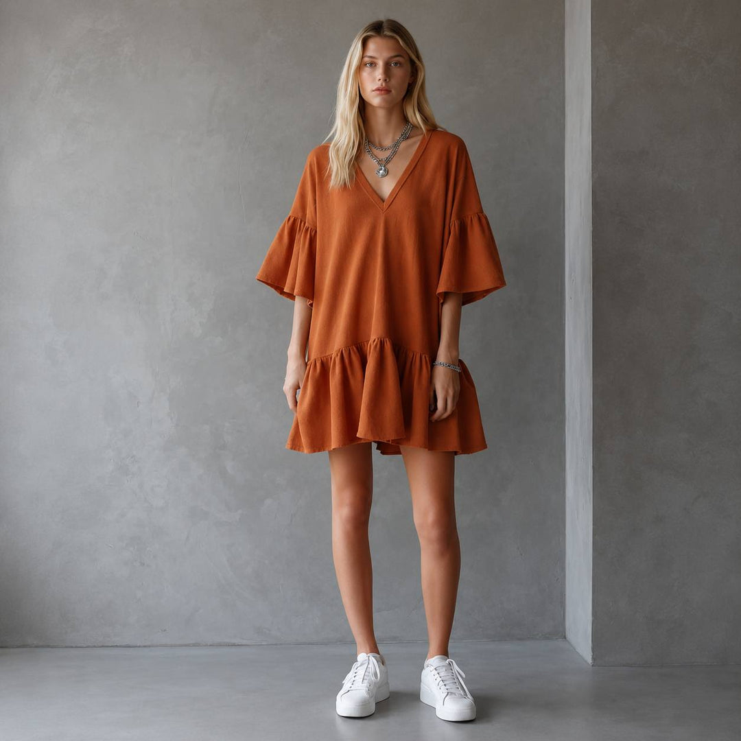 Women's Relaxed Flowy Ruffle Mini Dress