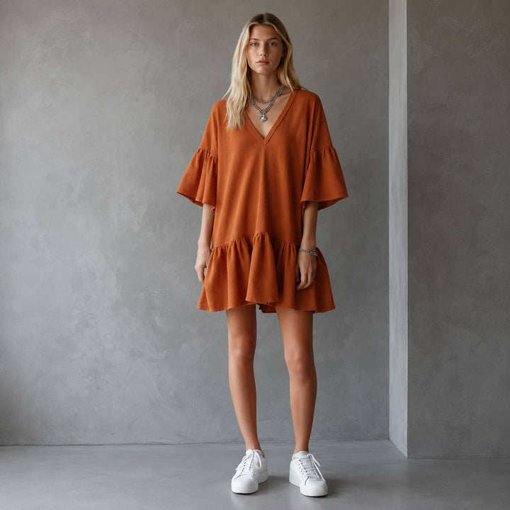 Women's Relaxed Flowy Ruffle Mini Dress