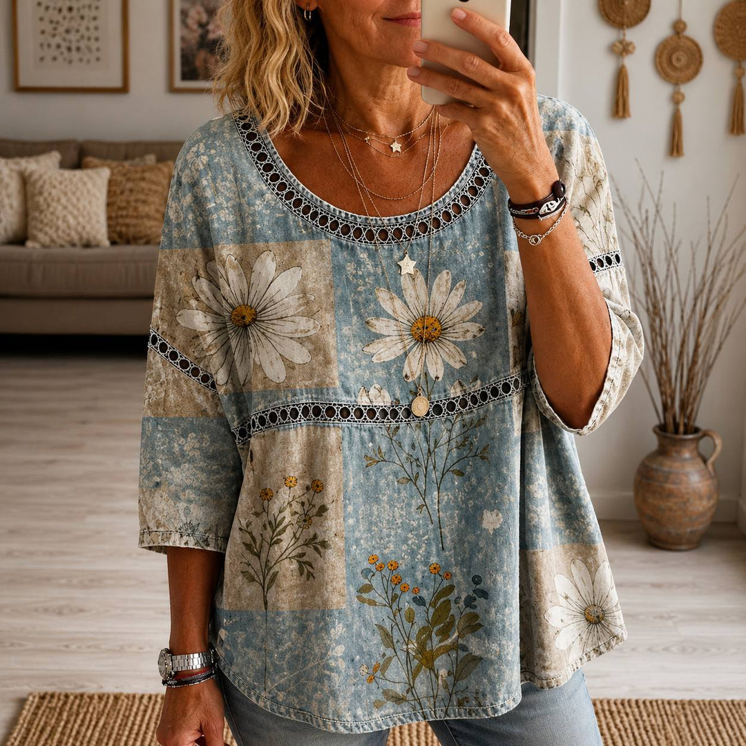 Women's Vintage Floral Patchwork Relaxed Blouse