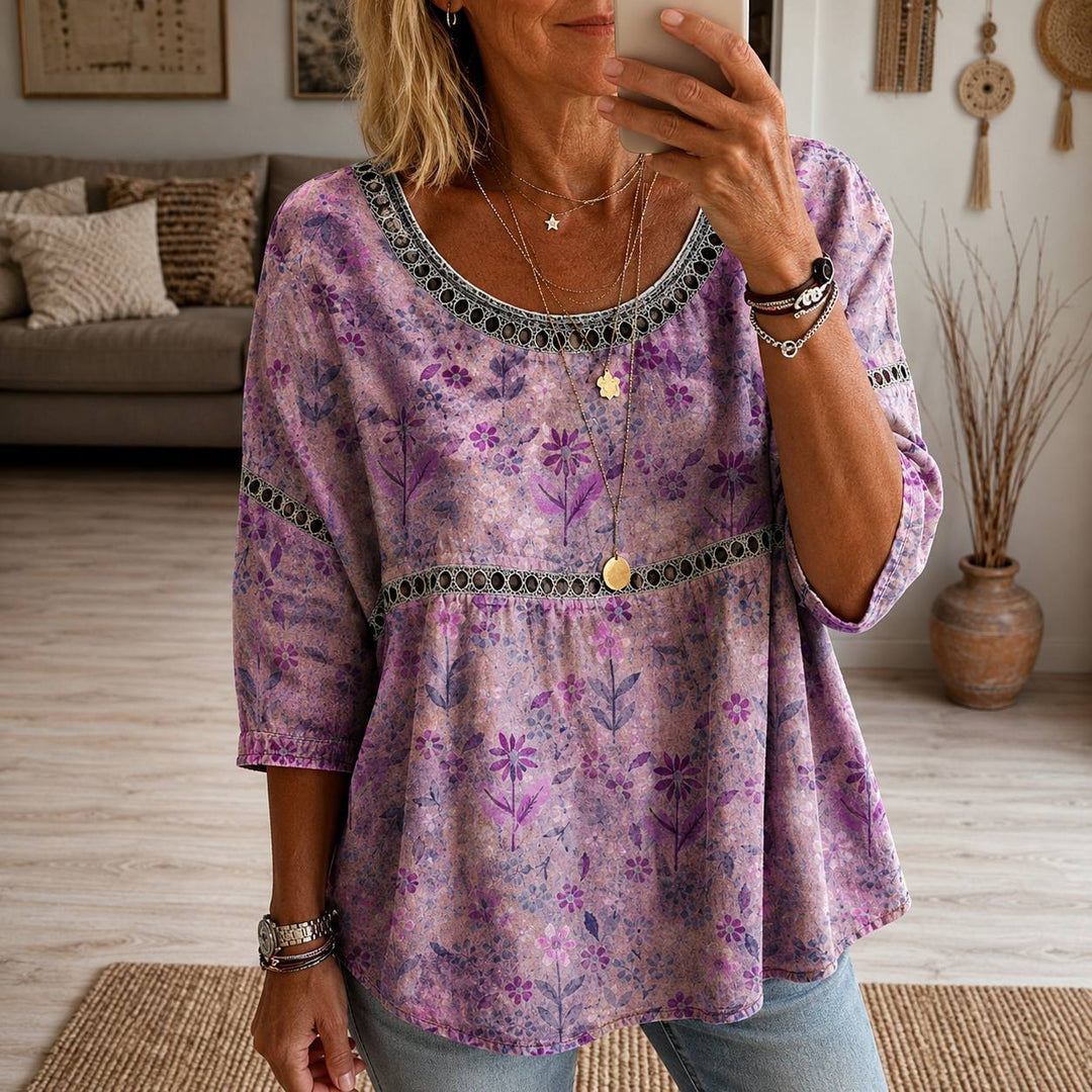 Women's Floral Print Round Neck Blouse