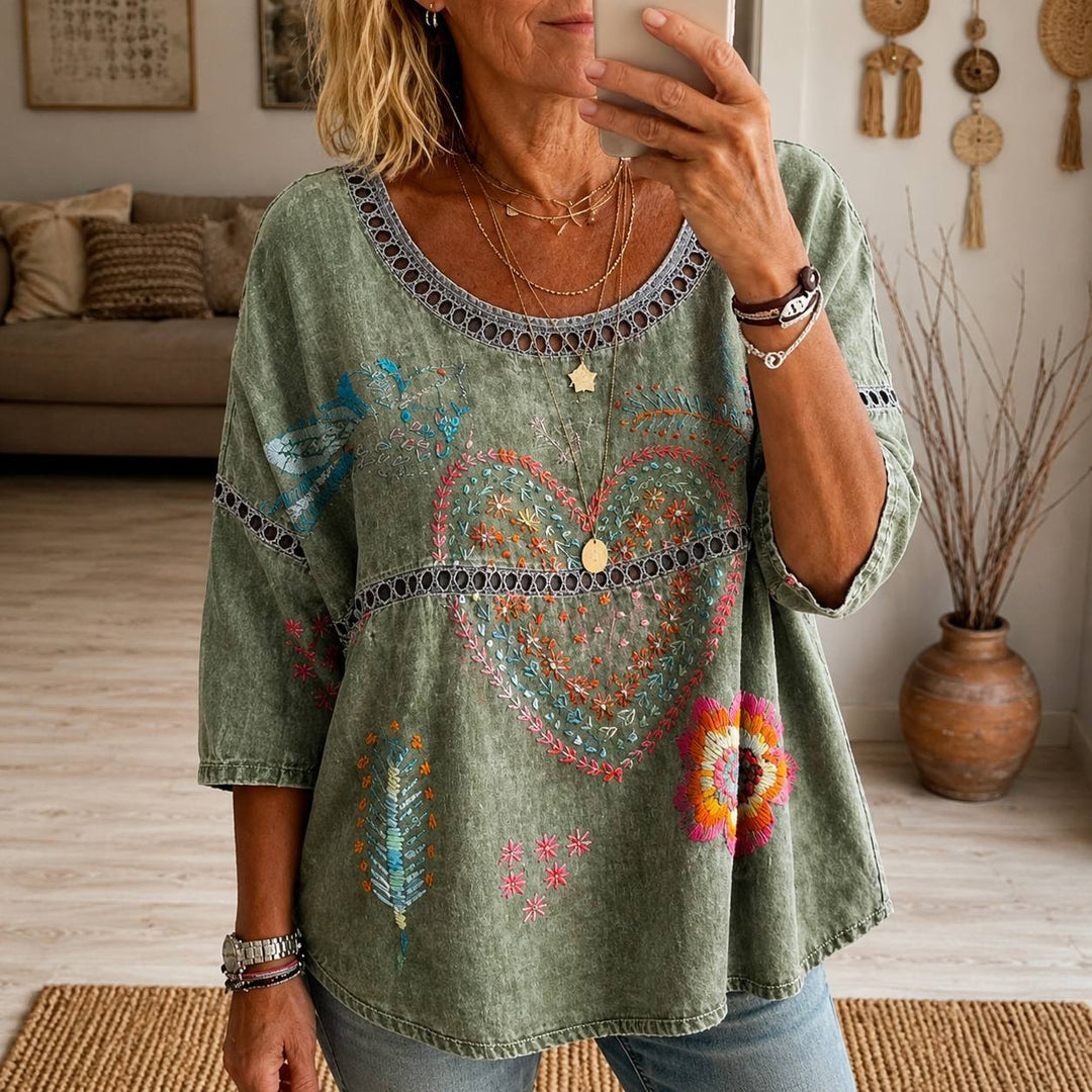 Women's Boho Graphic Print Round Neck Blouse