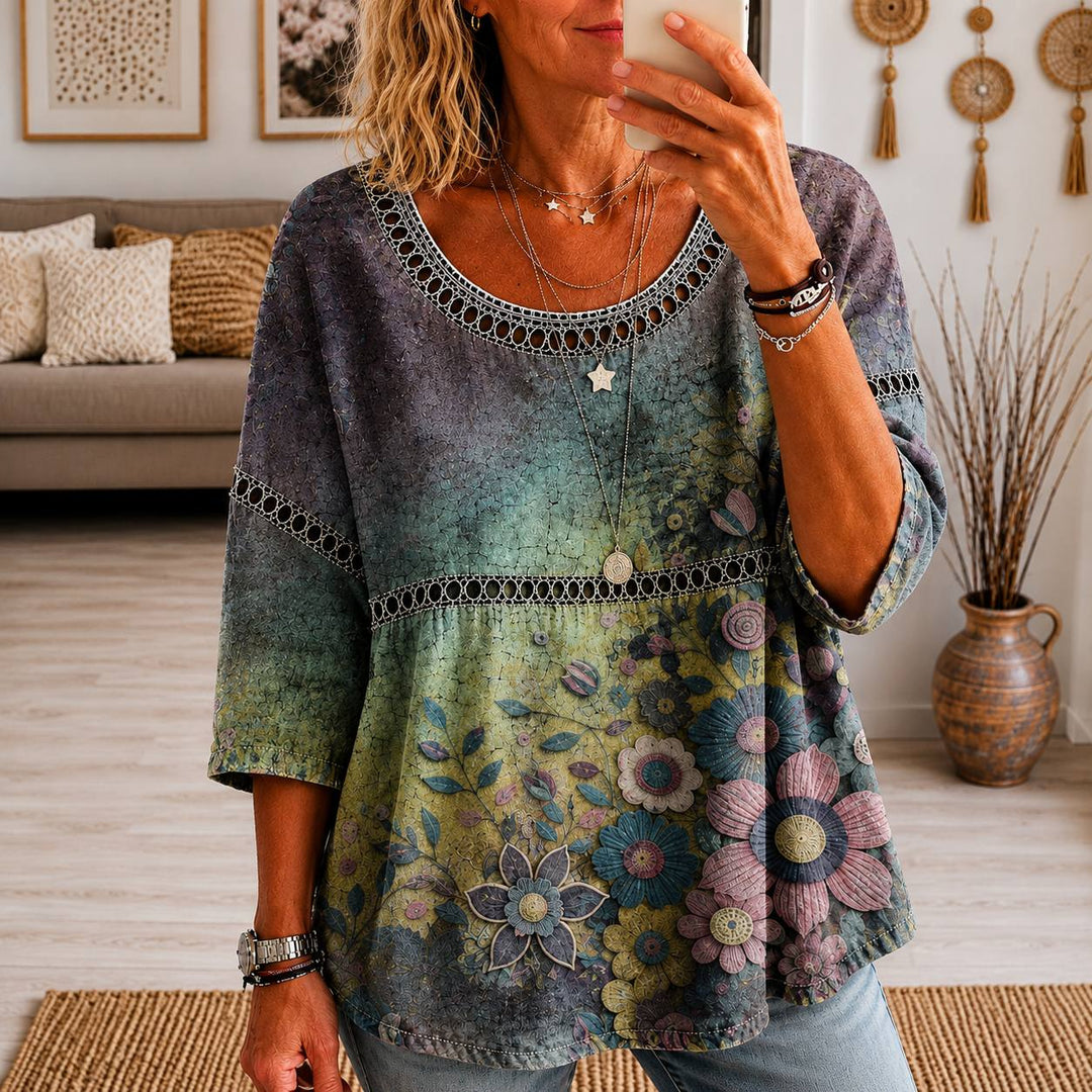 Women's Vintage Floral Relaxed Boho Blouse
