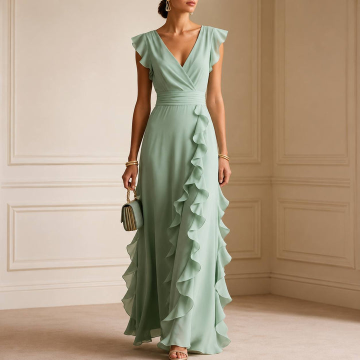 Women's Elegant Ruffle Trim Maxi Dress