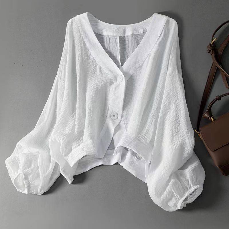 Women's V-Neck Balloon Sleeve Blouse