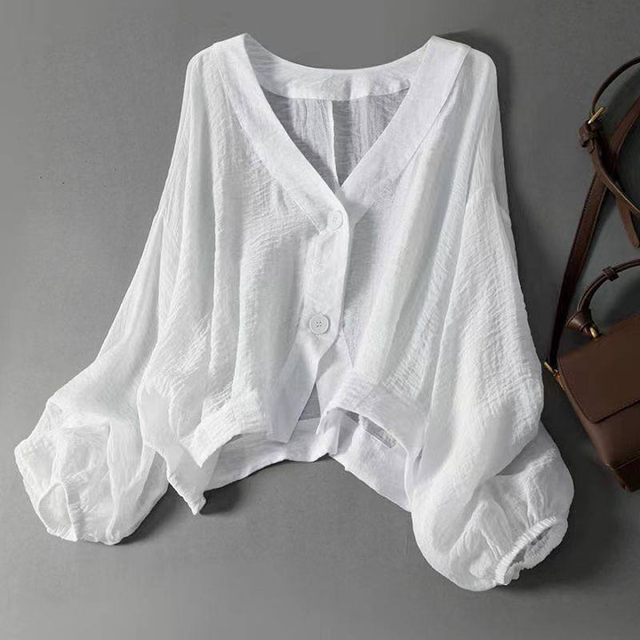 Women's V-Neck Balloon Sleeve Blouse