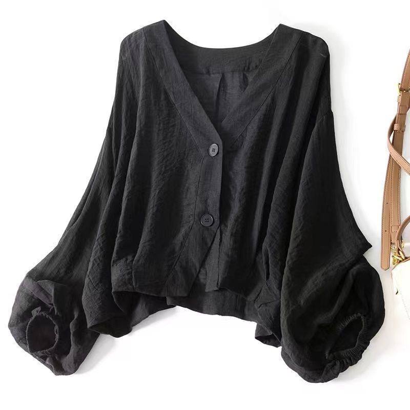 Women's V-Neck Balloon Sleeve Blouse