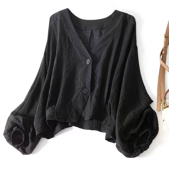 Women's V-Neck Balloon Sleeve Blouse