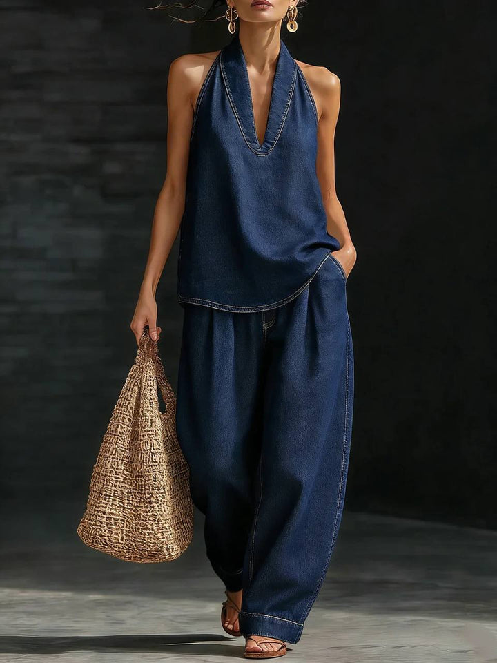 Women's Halter Neck Wide Leg Two Piece Co-Ord Set