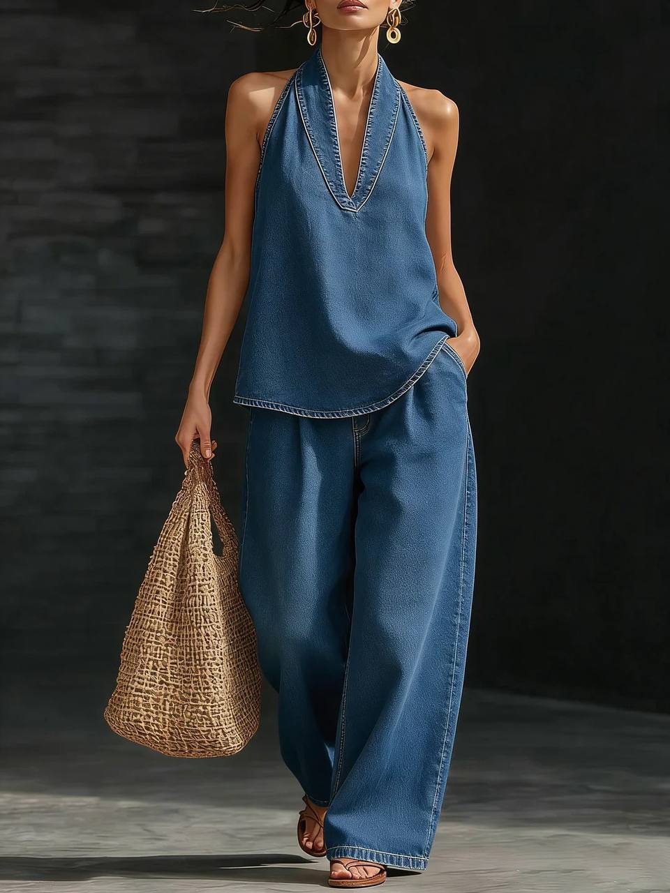 Women's Halter Neck Wide Leg Two Piece Co-Ord Set