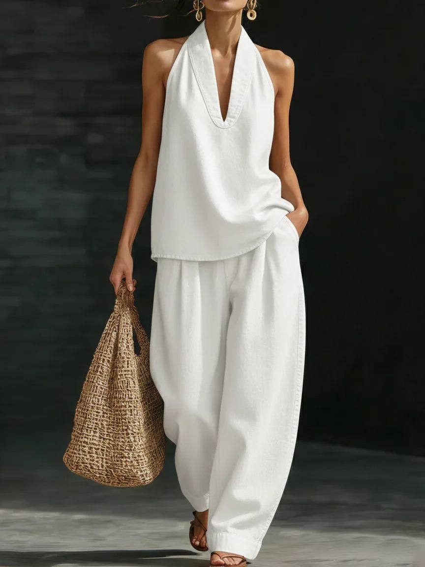 Women's Halter Neck Wide Leg Two Piece Co-Ord Set