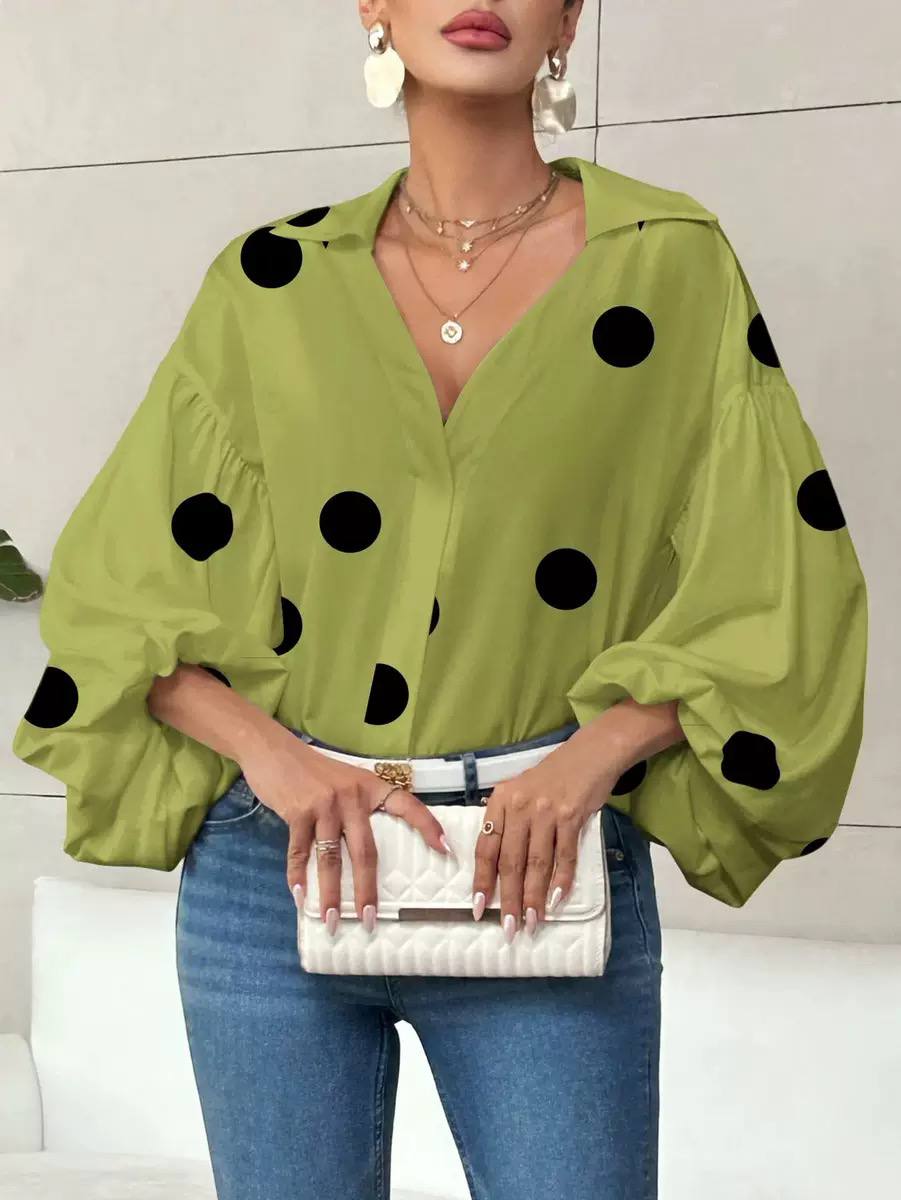 Women's Polka Dot Puff Sleeve Blouse