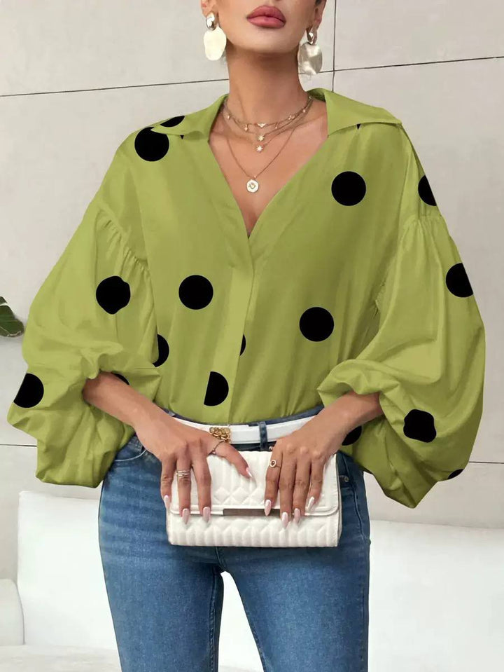 Women's Polka Dot Puff Sleeve Blouse