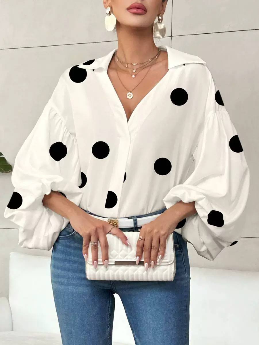 Women's Polka Dot Puff Sleeve Blouse