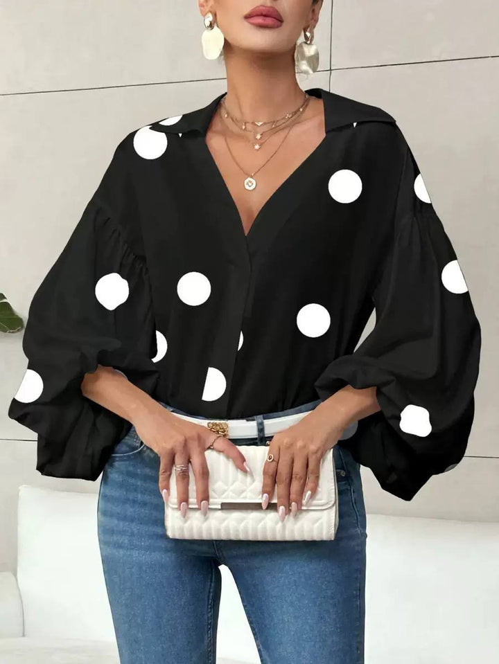 Women's Polka Dot Puff Sleeve Blouse
