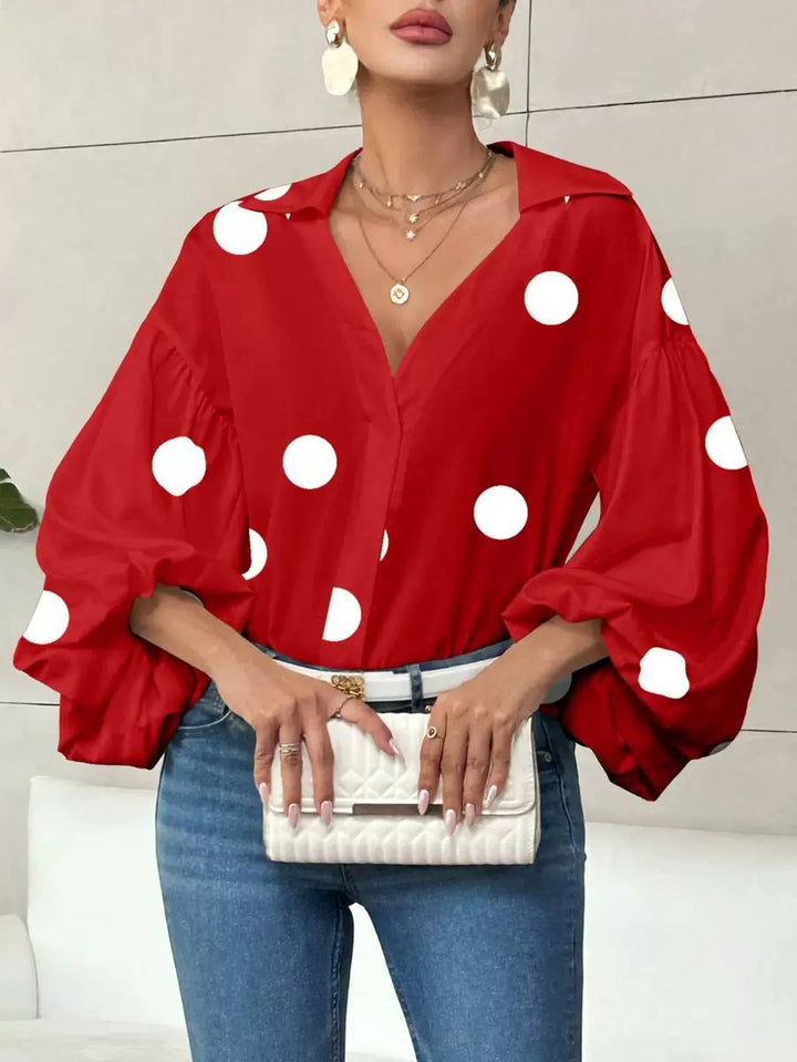 Women's Polka Dot Puff Sleeve Blouse