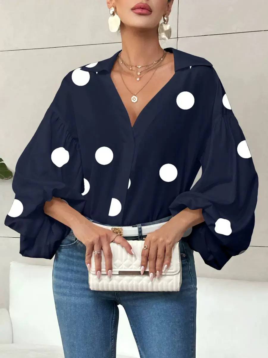 Women's Polka Dot Puff Sleeve Blouse