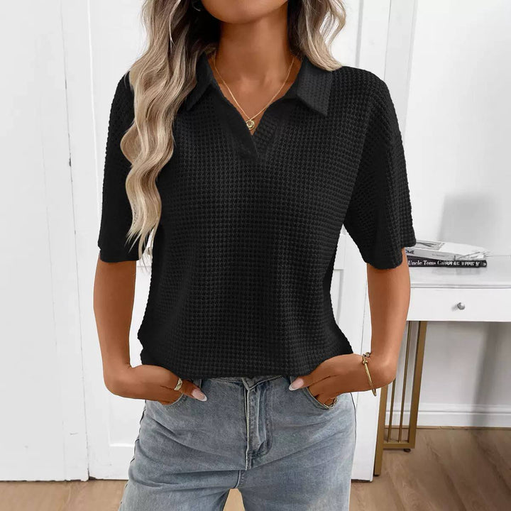 Women's Short Sleeve Striped Knit Polo Shirt