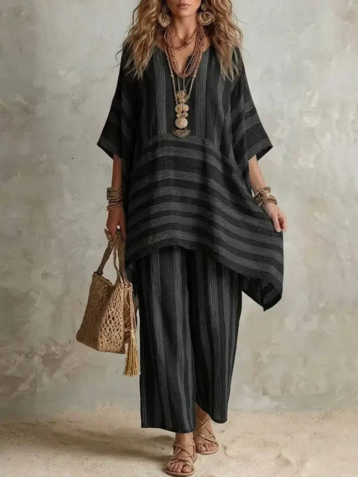 Women's Striped Oversized Tunic Top & Trousers Set