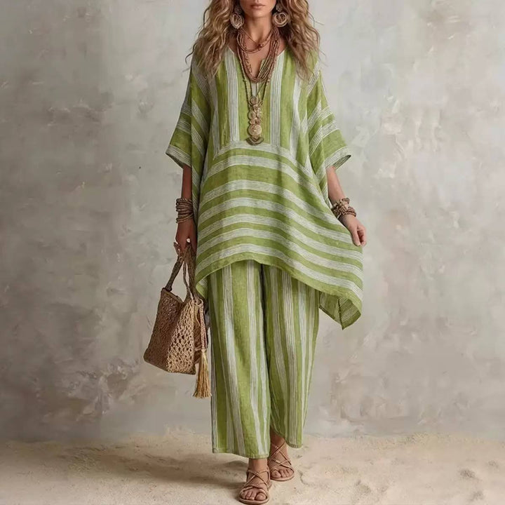 Women's Striped Oversized Tunic Top & Trousers Set