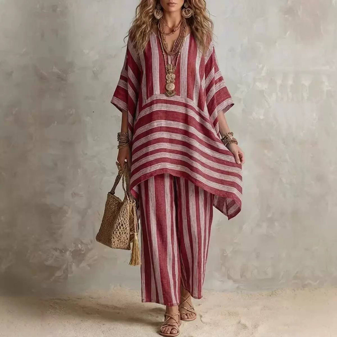 Women's Striped Oversized Tunic Top & Trousers Set