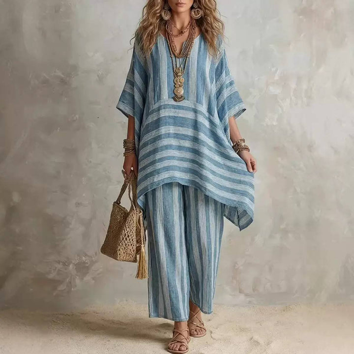 Women's Striped Oversized Tunic Top & Trousers Set