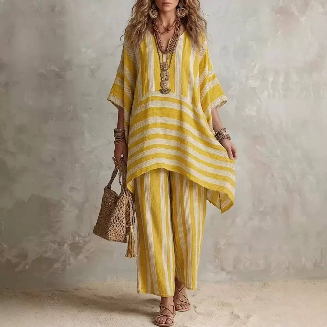 Women's Striped Oversized Tunic Top & Trousers Set