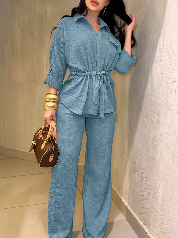 Women's Waisted Crinkle Shirt and Pants Set
