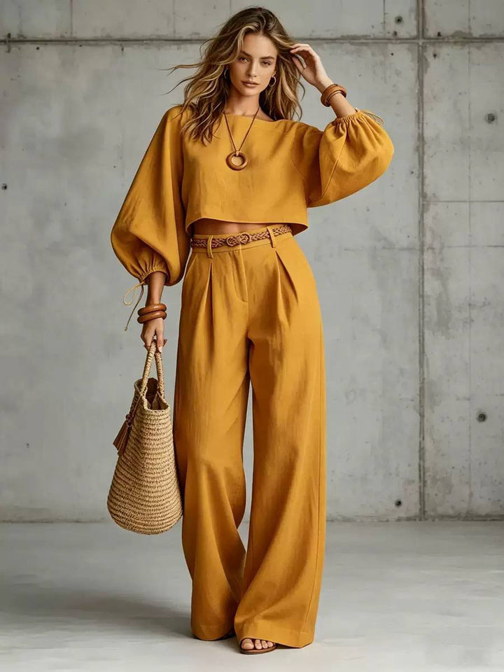 Women's Batwing Sleeve Crop Top & Wide Leg Trouser Set