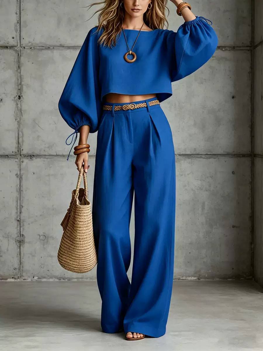 Women's Batwing Sleeve Crop Top & Wide Leg Trouser Set