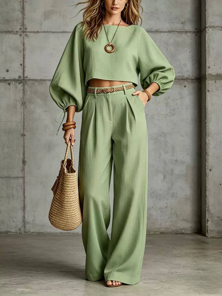 Women's Batwing Sleeve Crop Top & Wide Leg Trouser Set