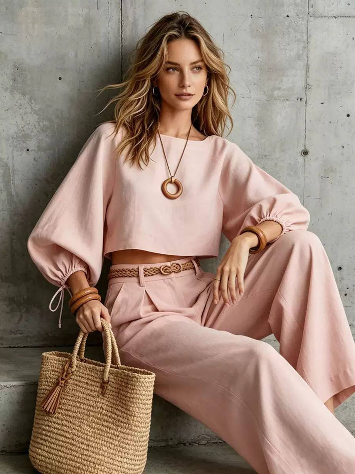 Women's Batwing Sleeve Crop Top & Wide Leg Trouser Set