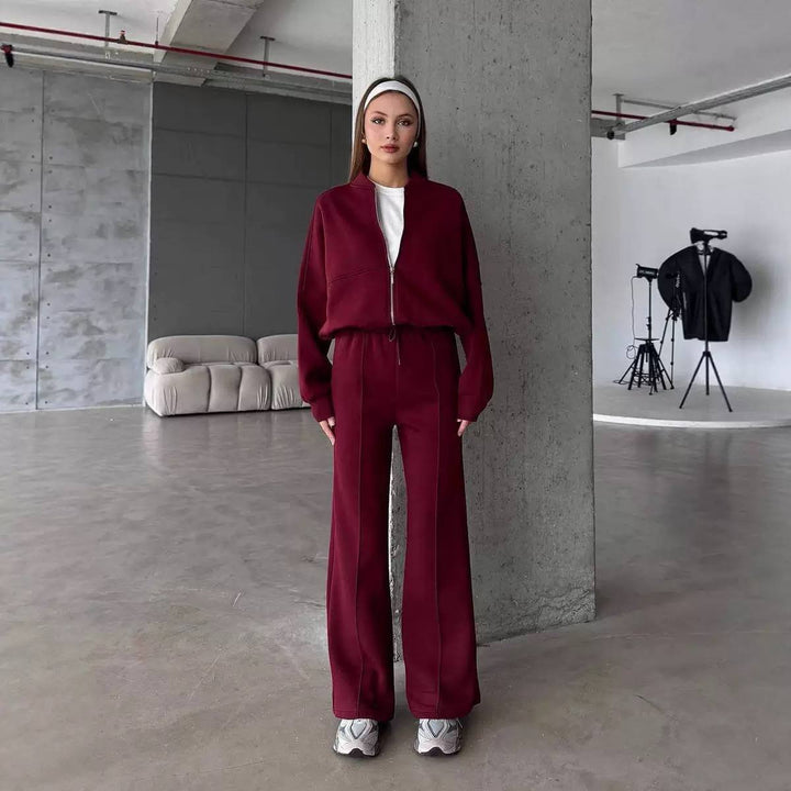 Women's Zip Up Sweatshirt Wide Leg Set