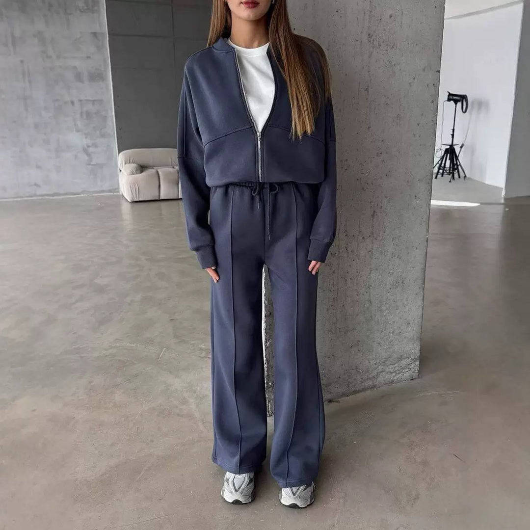 Women's Zip Up Sweatshirt Wide Leg Set