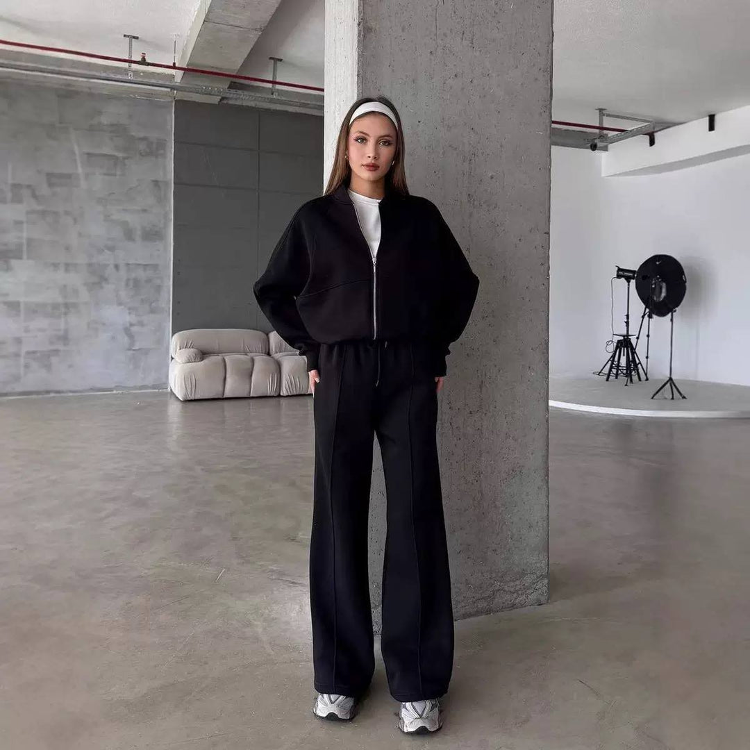 Women's Zip Up Sweatshirt Wide Leg Set