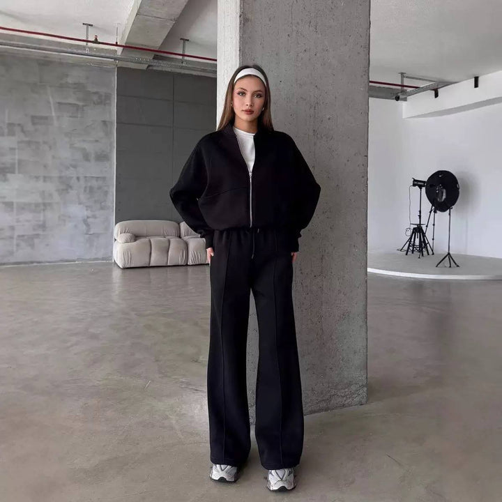 Women's Zip Up Sweatshirt Wide Leg Set