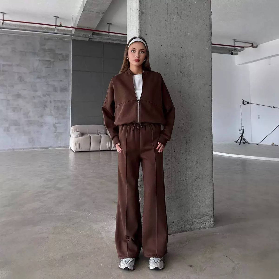 Women's Zip Up Sweatshirt Wide Leg Set