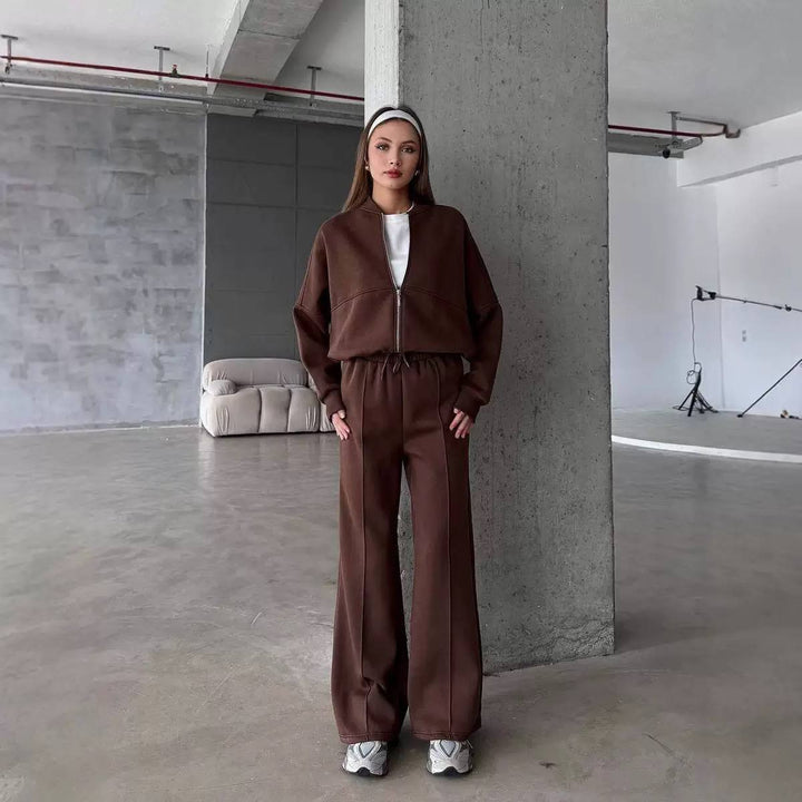 Women's Zip Up Sweatshirt Wide Leg Set