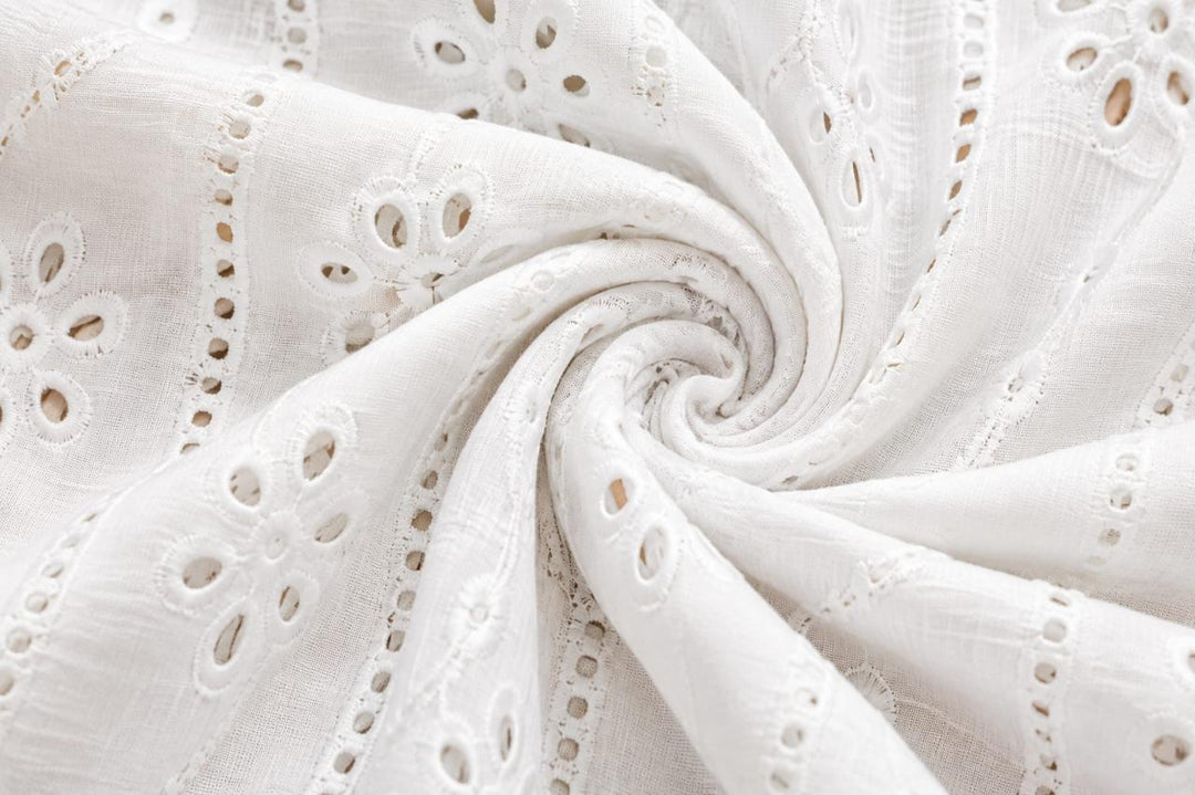 Eyelet Embroidered Puff Sleeve Blouse – V-Neck Top