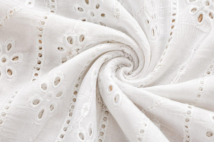 Eyelet Embroidered Puff Sleeve Blouse – V-Neck Top