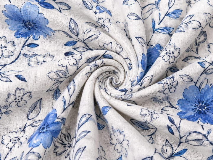 Blue Floral Sleeveless Lightweight Midi Dress -  Round Neck Loose Fit