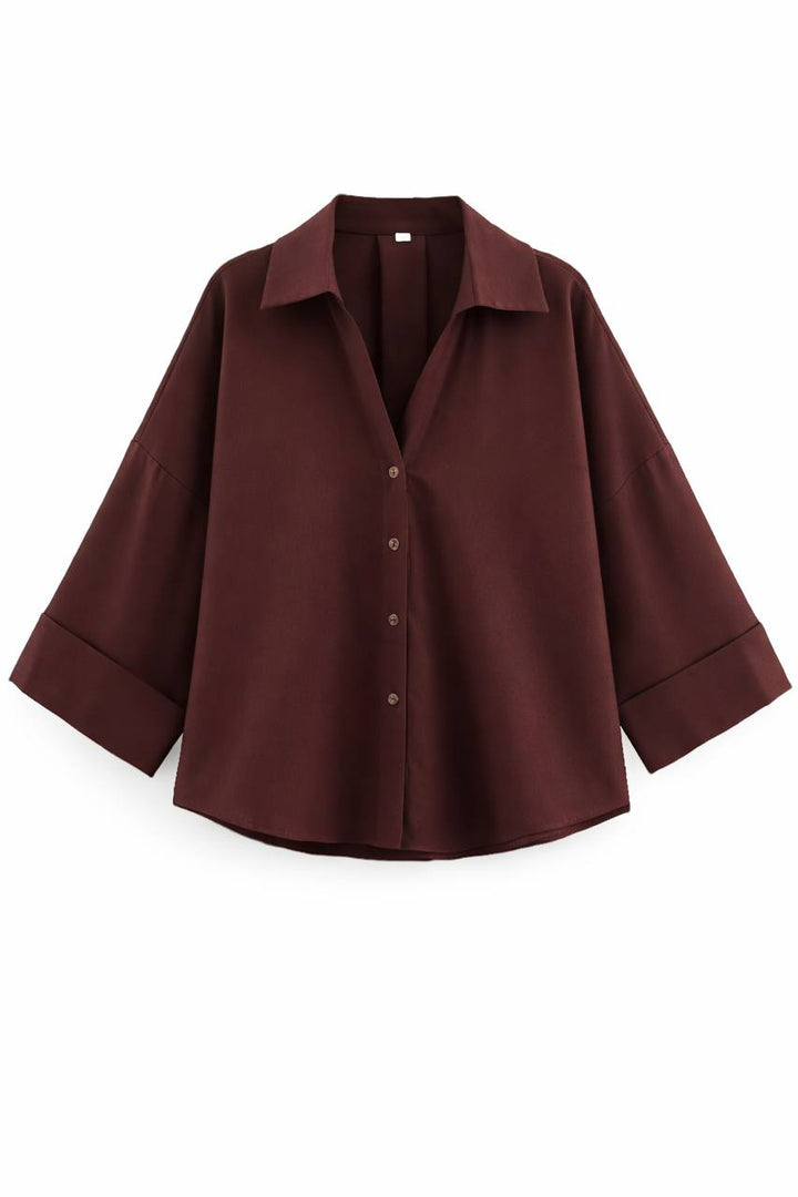 Oversized Button Down Shirt – 3/4 Sleeve Relaxed Fit