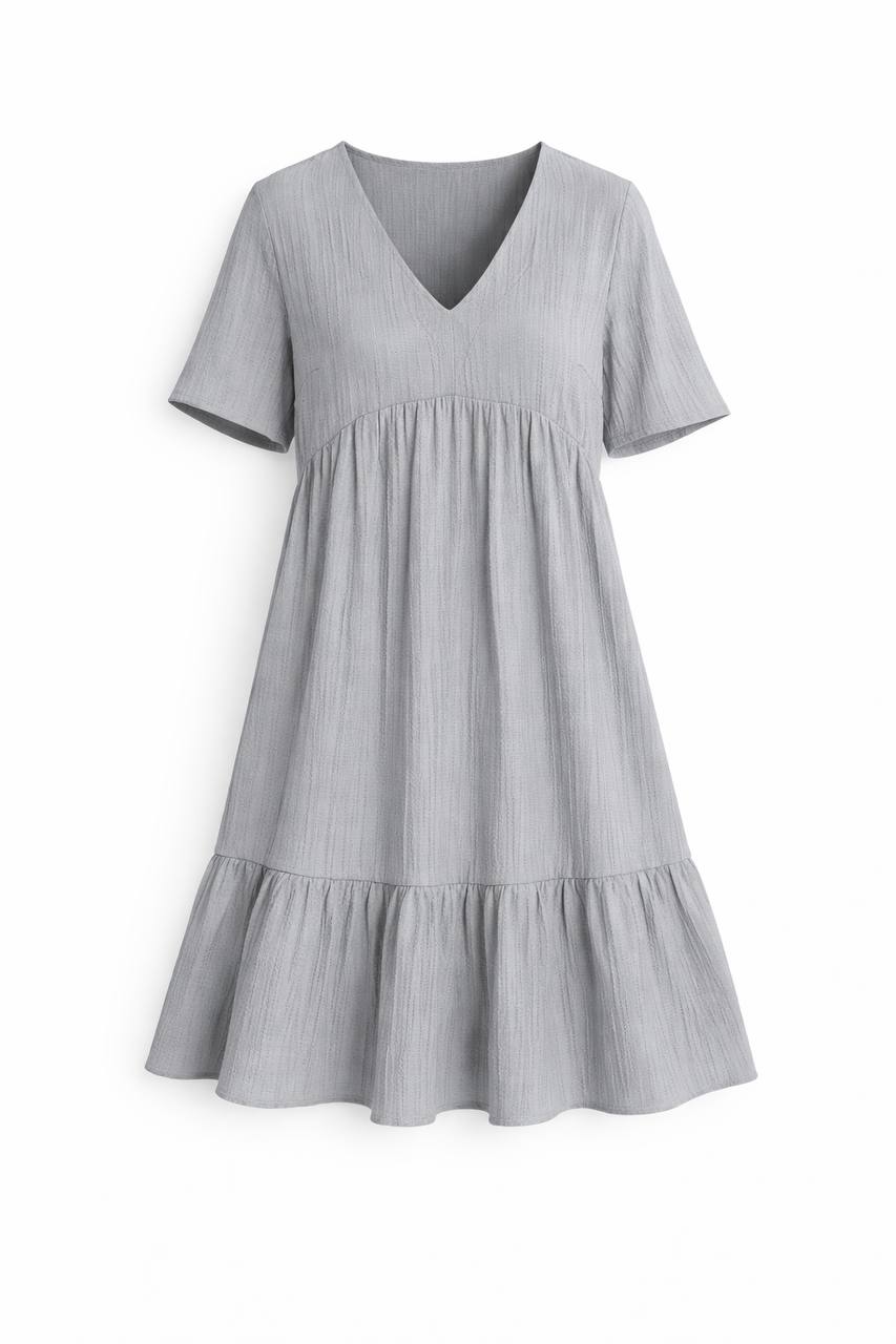 V-Neck Tiered Mini Dress – Short Sleeve Relaxed Fit