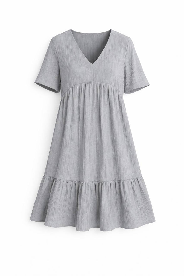 V-Neck Tiered Mini Dress – Short Sleeve Relaxed Fit