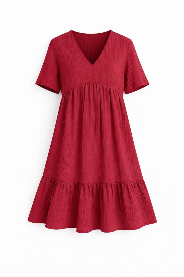 V-Neck Tiered Mini Dress – Short Sleeve Relaxed Fit
