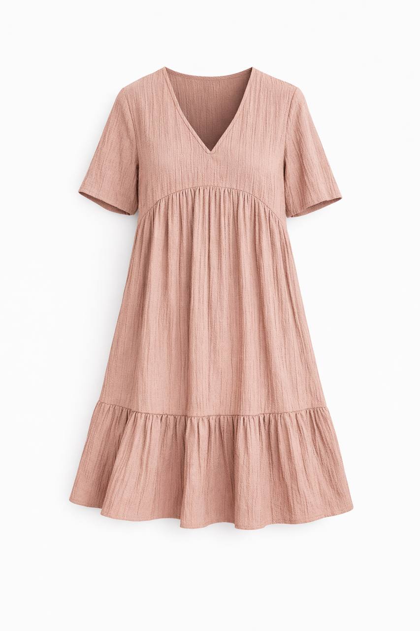 V-Neck Tiered Mini Dress – Short Sleeve Relaxed Fit