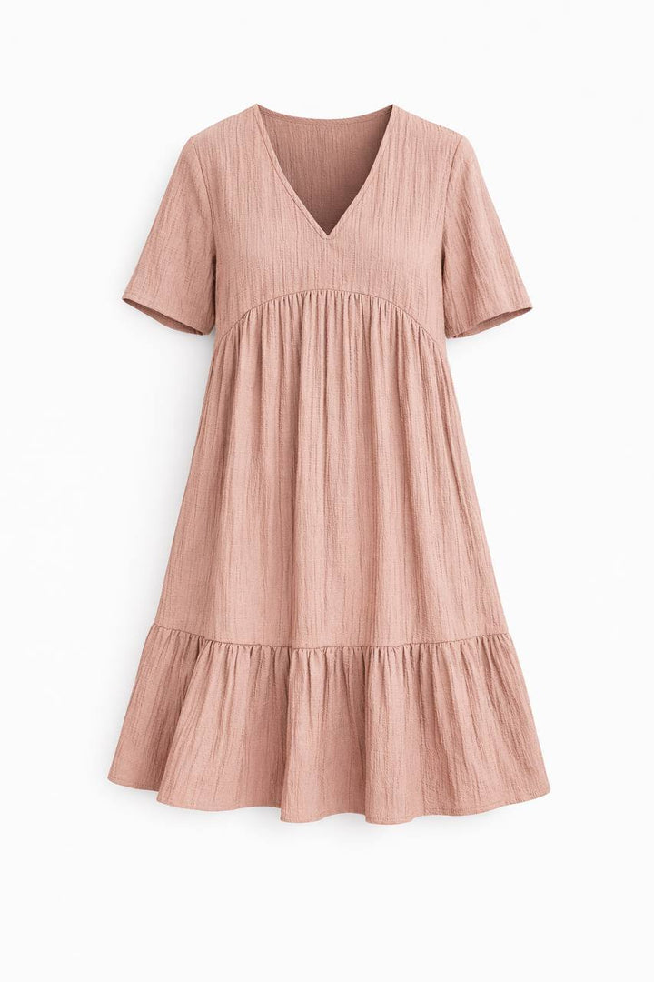 V-Neck Tiered Mini Dress – Short Sleeve Relaxed Fit