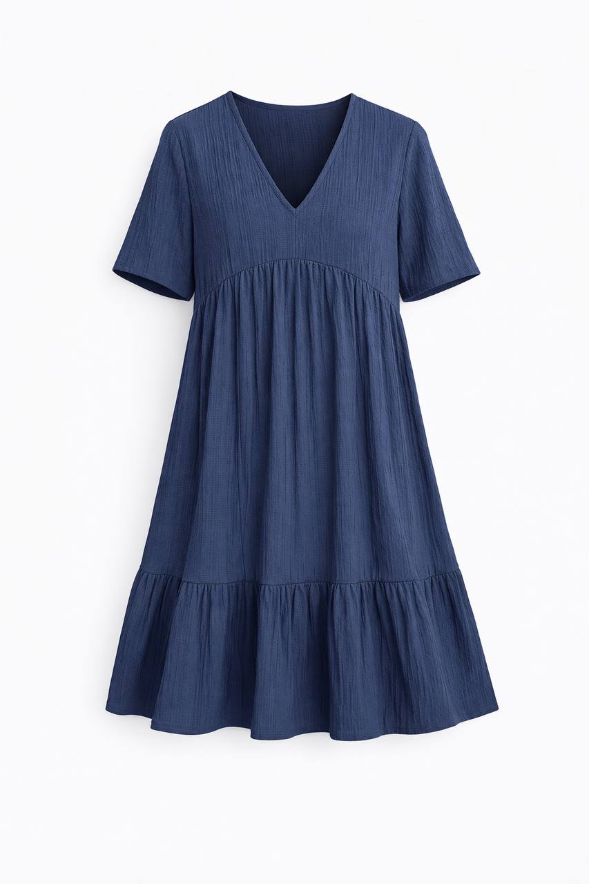 V-Neck Tiered Mini Dress – Short Sleeve Relaxed Fit