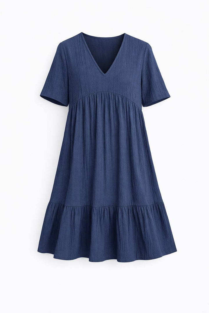V-Neck Tiered Mini Dress – Short Sleeve Relaxed Fit