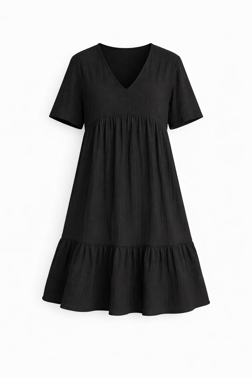 V-Neck Tiered Mini Dress – Short Sleeve Relaxed Fit