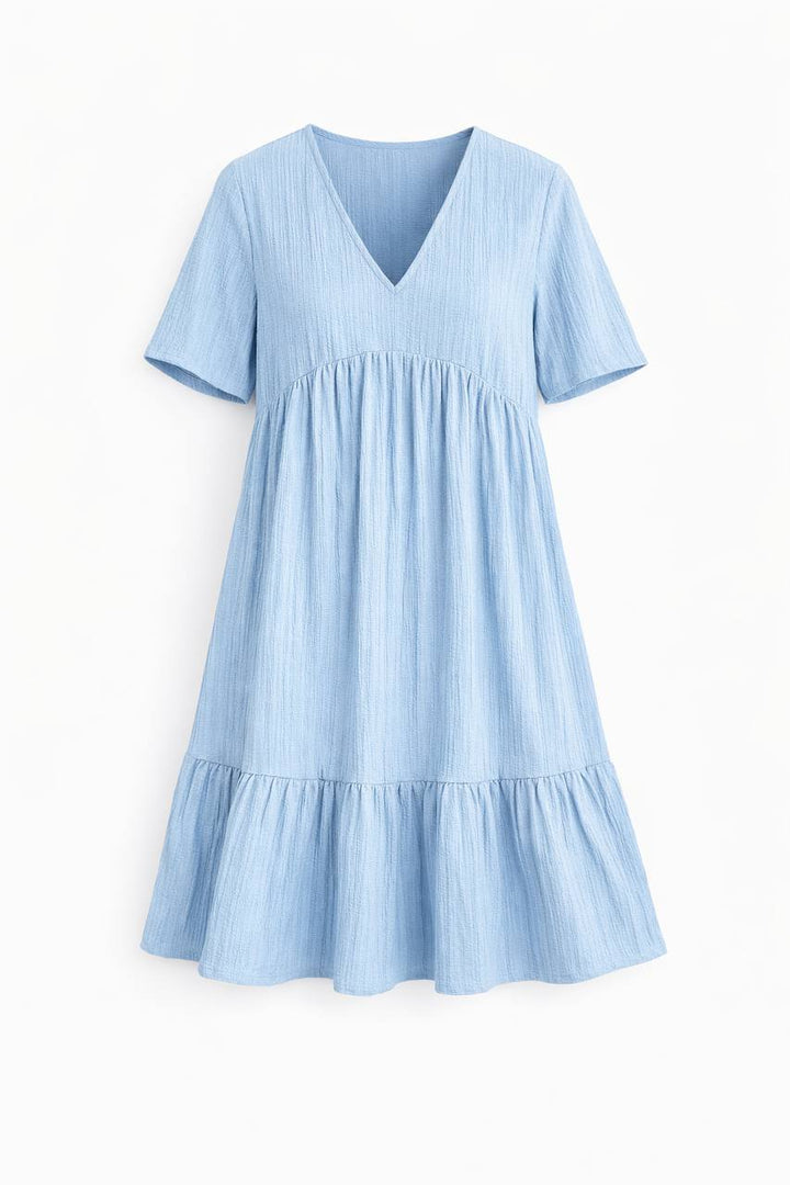 V-Neck Tiered Mini Dress – Short Sleeve Relaxed Fit